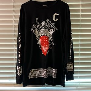 Crooks & Castles Men’s Long Sleeve Crewneck Shirt With Embroidered Medusa